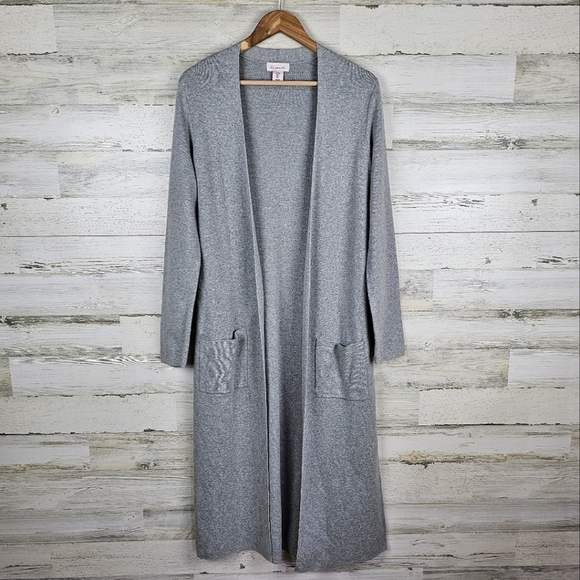 If It Were Me Cotton Cardigan Large Gray Coatigan Lingline Duster Quiet Luxury - Picture 1 of 13